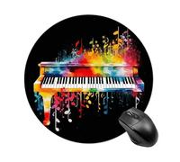 Colorful Piano Keyboard Music Note Round Mouse Pad 7.8 Inch, Portable Gaming Mouse Mat with Non-Slip Rubber Base & Smooth Surface, Waterproof Mousepad for PC, Laptop, Computer, Office, Home