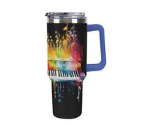 Colorful Piano Keyboard Music Note Stainless Steel Tumbler 40 Oz Leak-proof Large Capacity Car Cup with Handle Straw Double Wall Vacuum Insulated Cup Reusable Keeps Cold Or Hot Deep Blue-style