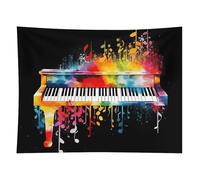 Colorful Piano Keyboard Music Note Tapestry Wall Hanging - 60"x80" Aesthetic Tapestries Soft Polyester Wall Art Decor Large Tapestry for Bedroom Living Room Dorm Backdrop, Hanging Kit Included