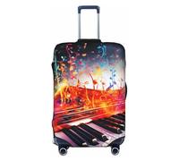 Colorful Piano Keyboard Music Note Travel Luggage Cover Suitcase Protector Washable Elastic Suitcase Cover Anti-Scratch Luggage Protector Travel Suitcase Baggage Cover Fits 18-32 Inch Suitcase, Black