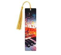 Colorful Piano Keyboard Music Note Wooden Bookmarks 5 Pcs,Handmade Double-Sided Printed Book Marks Page Markers with Gold Tassels Book Accessories Gift for Book Lovers Women Men