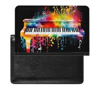 Colorful Piano Keyboard Music Passport Holder Cover Secure Travel Wallet PU Leather Credit Cards Passport Organizer Bag for Women Men, white, One Size, Modern