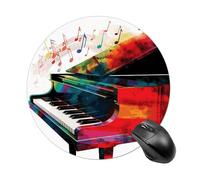 Colorful Piano Keyboard Music Round Mouse Pad, Non-Slip Rubber Base Waterproof Washable, Computer Mouse Mat for Office Gaming Studying, Premium-Textured Durable Portable Circle Mousepad for Desktop PC