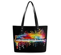 Colorful Piano Keyboard Music Tote Bag Large Soft Leather Purse with Zipper Lightweight Ladies Shoulder Handbag