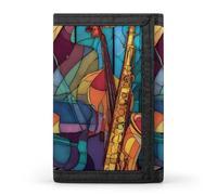 Colorful Piano Violin Saxophone Musical Funny Trifold Wallet RFID Blocking Front Pocket Wallets with ID Window Gifts for Men Women