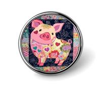 Colorful Pig Floral Patchwork Majestic Lion Portrait Round Aluminum Alloy Pin Badge, Decorative Brooch for Jackets, Backpacks, Hats, Shirts, Stylish Metal Lapel Pin Accessory for Men Women 1in