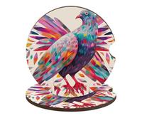 Colorful Pigeon Car Cup Holder Coasters 2-Pack Absorbent Wood & Cork Coasters for Car Cup Holders, Festive Car Accessories for Women & Men