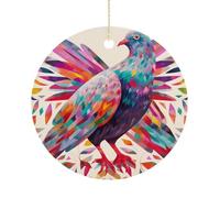 Colorful Pigeon Double-Sided Ceramic Christmas Ornaments - Round Hanging Mini Xmas Tree Decorations, Ideas for Farmers, Rustic Home Decor for Indoor Outdoor Tree Decor