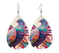 Colorful Pigeon Earrings for Women Teardrop Leather Earring Double Sided Drop Dangle Earrings Lightweight Women's Ear Accessories Jewelry Fashion Birthday Gift