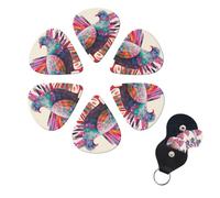 Colorful Pigeon Guitar Picks 6 Pack, 0.46mm Thickness Celluloid Bass Pick with Leather Guitar Pick Holder Keychain Abstract Art Pics Plectrum for Acoustic Electric Guitar, Ukulele, Bass