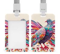 Colorful Pigeon Id Badge Holder with Lanyard, Clear Vertical Card Protector Waterproof, Breakaway Safety Neck Strap, Heavy Duty Name Tag Holder for Nurse Teacher Officer Staff Women Men