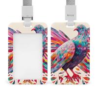Colorful Pigeon ID Badge Holder with & Lanyard - Durable ABS Plastic, Vertical ID Card Holders, Waterproof Badge Reel for Nurse, Teacher, Office & Gym