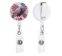 Colorful Pigeon Retractable Badge Reel - Personalized ID Name Badge Holder with Lanyard Cute Badges Reel Holder Round Nurse Doctor Name Tag Badges Clip for Work