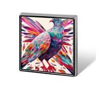 Colorful Pigeon Square Lapel Pin 0.7x0.7in Aluminum Badge Stylish Personalized Accessory Daily Wear