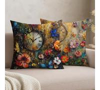 Colorful Pillow Cases 2 Pack, Cushion Covers 40 x 40, Outdoor Cushions Waterproof Square Throw Pillow Covers Clock Cushions Velvet Double Sided Decorative Cushion Covers for Farmhouse Decor, -#b167s