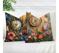 Colorful Pillow Cases 2 Pack, Cushion Covers 45 x 45, Outdoor Cushions Waterproof Square Throw Pillow Covers Clock Cushions Linen Double Sided Decorative Cushion Covers for Farmhouse Decor, -#b167s