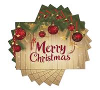 Colorful Pine Needles Placemats Set of 6, Merry Christmas Placemats for Dining Table, Washable Non-slip Tables Place Mats for Xmas Table Party, Brown