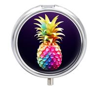 Colorful Pineapple Pill Case with 3 Compartments - Portable Travel Pill Organizer for Purse, Easy-Open Button Design, Small Round Pillbox Vitamin Holder Organizer for Women Men