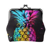 Colorful Pineapple Printed Coin Purse Pouch-Mini Coin Wallet,Change Purse,Leather Coin Pouch Holder For Woman Girls, Black, One Size, Modern,european Style, Retro