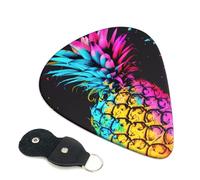 colorful Pineapple Printed Guitar Picks, 6 Pack with Leather Keychain Pick Holder - 0.46mm, 0.71mm, 0.96mm Assorted Thickness for Acoustic Ukulele, Electric Guitar, Acoustic Guitar, Bass