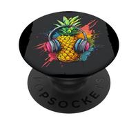 Colorful Pineapple with Headphones Costume for Music Fans PopSockets Adhesive PopGrip