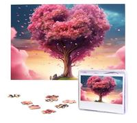 Colorful Pink Heart Tree Wooden Puzzles 1000 Pieces Personalized Jigsaw Puzzle For Adults Interesting Custom Photo Puzzles Gift For Holiday Birthday Wedding Anniversay