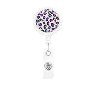 Colorful Pink Purple Blue Neon Green Leopard, Retractable Badge Holder,Badge Reels Holder with ID Clip Alligator Clip