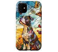 Colorful Pit Bull Dog in Glass Garden Scene Case for iPhone 11