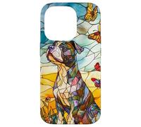 Colorful Pit Bull Dog in Glass Garden Scene Case for iPhone 14 Pro