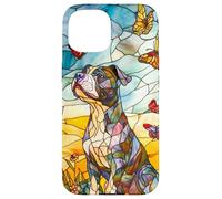 Colorful Pit Bull Dog in Glass Garden Scene Case for iPhone 15