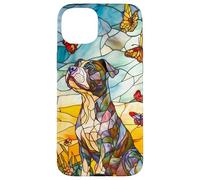 Colorful Pit Bull Dog in Glass Garden Scene Case for iPhone 15 Plus
