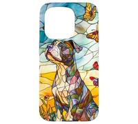 Colorful Pit Bull Dog in Glass Garden Scene Case for iPhone 15 Pro