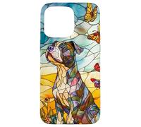 Colorful Pit Bull Dog in Glass Garden Scene Case for iPhone 15 Pro Max