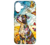 Colorful Pit Bull Dog in Glass Garden Scene Case for iPhone 16 Plus