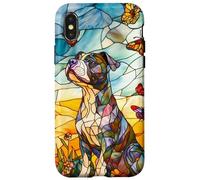 Colorful Pit Bull Dog in Glass Garden Scene Case for iPhone X/XS