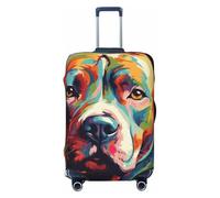 Colorful Pit Bull Dog Portrait in Elastic Travel Luggage Cover Suitcase Protector, Print Suitcase Baggage Cover Anti-Scratch