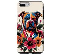 Colorful Pitbull And Hibiscus Dog Lover Dog Dad Dog Mom Case for iPhone 7 Plus/8 Plus