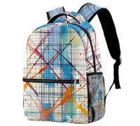 Colorful Plaid Crossing Lines Printed Large Travel Backpack Multiple Pockets Adjustable Straps Causal School Backpack Unisex Work Daypack