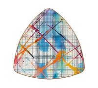 Colorful Plaid Pattern Crossing Lines and Thin Stripes Microfiber Leather Triangular Coasters