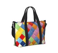 Colorful Plaid Print Travel Hand Bag for Women Men Foldable Weekend Vacation Journeys Tote Shoulder Bags