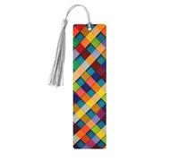 Colorful Plaid Wooden Bookmark 5pcs for Book Lovers,DIY Wood Craft Bookmarks with Colorful Tassels Wooden Gift Tags Labels Rectangle Bookmarks Ornaments Unusual Gift for Men Women