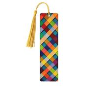 Colorful Plaid Wooden Bookmark 5pcs for Book Lovers,DIY Wood Craft Bookmarks with Colorful Tassels Wooden Gift Tags Labels Rectangle Bookmarks Ornaments Unusual Gift for Men Women