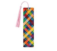 Colorful Plaid Wooden Bookmark 5pcs for Book Lovers,DIY Wood Craft Bookmarks with Colorful Tassels Wooden Gift Tags Labels Rectangle Bookmarks Ornaments Unusual Gift for Men Women
