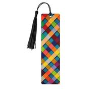 Colorful Plaid Wooden Bookmark 5pcs for Book Lovers,DIY Wood Craft Bookmarks with Colorful Tassels Wooden Gift Tags Labels Rectangle Bookmarks Ornaments Unusual Gift for Men Women