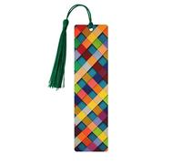 Colorful Plaid Wooden Bookmark 5pcs for Book Lovers,DIY Wood Craft Bookmarks with Colorful Tassels Wooden Gift Tags Labels Rectangle Bookmarks Ornaments Unusual Gift for Men Women