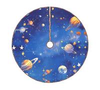 Colorful Planet Christmas Tree Skirt – Festive Printed Holiday Decor With Premium Linen-Like Fabric For Christmas, New Year & Halloween Celebrations