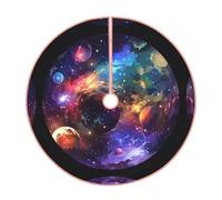 Colorful Planet Christmas Tree Skirt – Festive Printed Holiday Decor With Premium Linen-Like Fabric For Christmas, New Year & Halloween Celebrations
