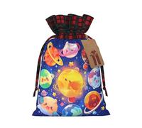 Colorful Planet Gift Bag â€“ Festive Print Drawstring Bag, Perfect For Holidays, Birthdays, And Party Favors, Elegant Plaid Pattern With Kraft Paper Tag