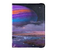 Colorful Planet & River Landscape Leather Passport and Vaccine Card Holder Combo Travel Documents Organizer Protector Passport Cover Holder Wallet Case for Men and Women Waterproof