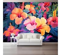 Colorful Plant Photo Mural Wallpaper 400 x 280 cm Vintage Tropical Flowers Branches and Leaves Theme Non-Woven Wall Art Modern for Living Room Bedroom Nursery Room Decor